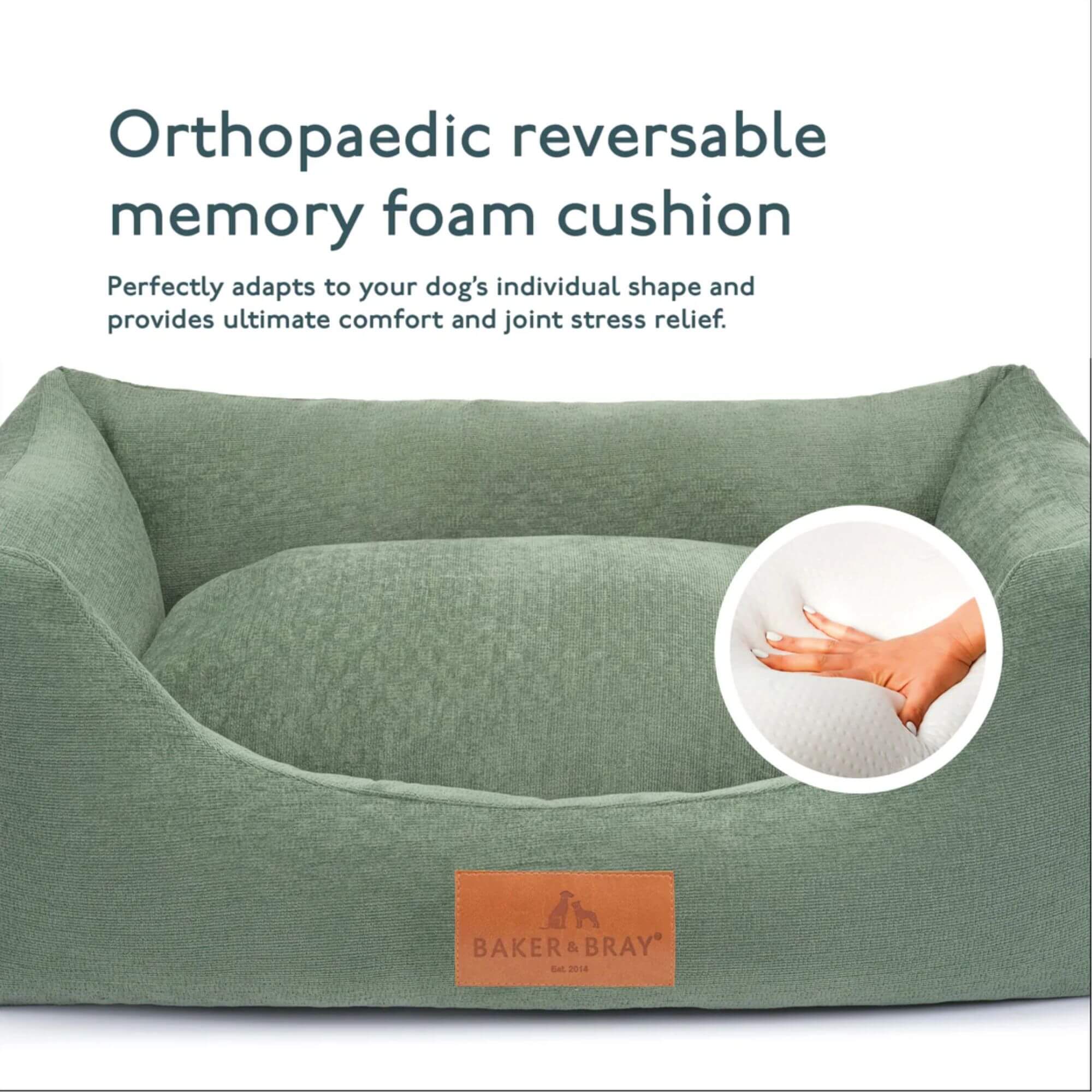 Baker & Bray Eco Luxe Orthopaedic Luxury Dog Bed - Sage Green - Image 4