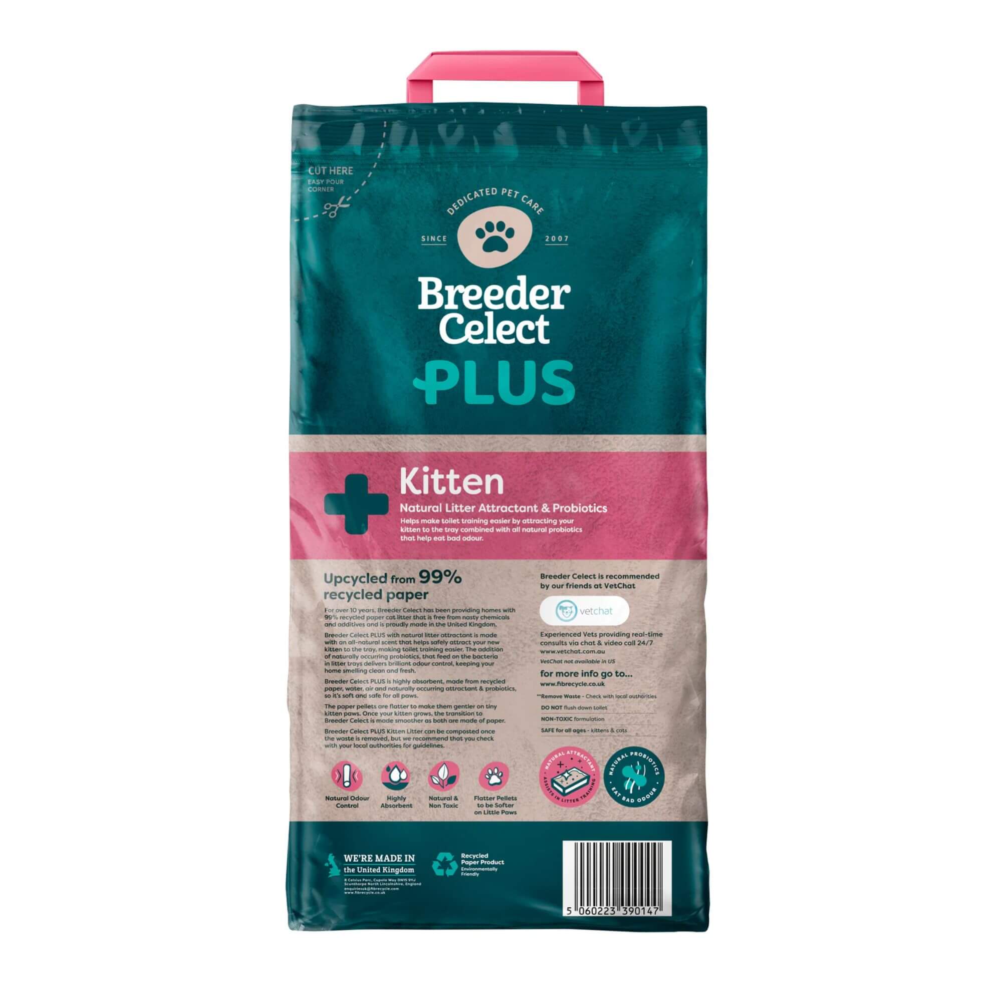 Breeder Celect Recycled Paper PLUS Kitten Cat Litter 25L - Image 2