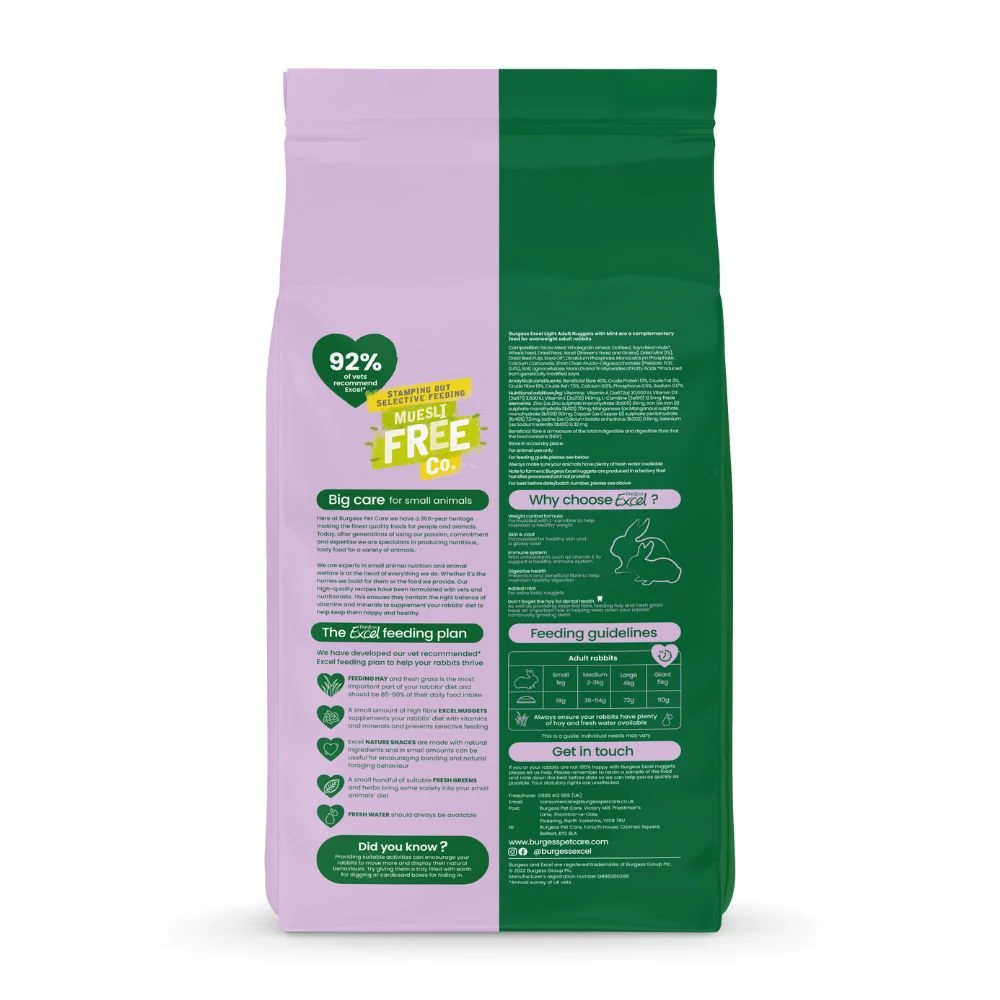 Burgess Excel Light Nuggets Rabbit Food  4 x 1.5kg - Image 3