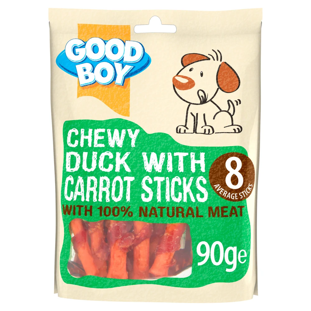 Good Boy Chewy Dog Treats Duck with Carrot Sticks 90g x 10 Packs - Image 2