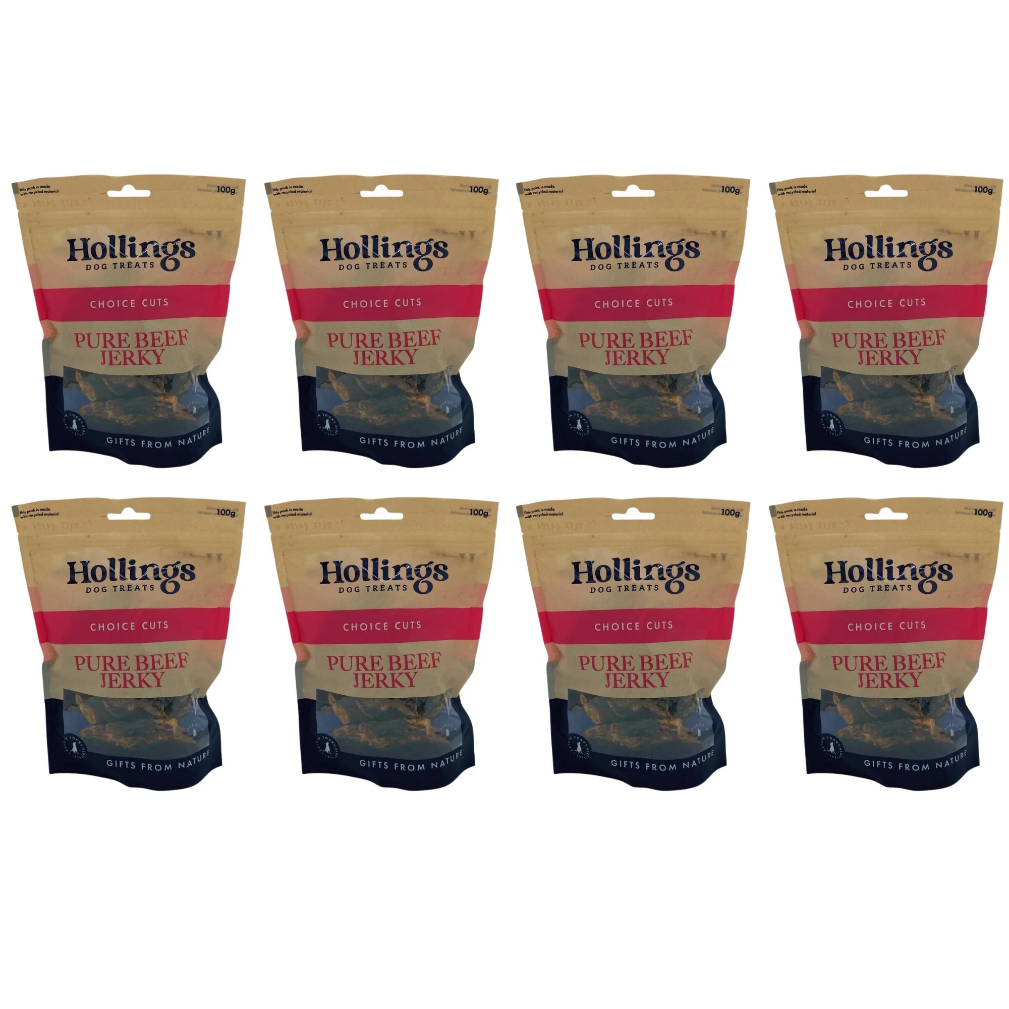 Hollings Pure Beef Jerky Natural Dog Treats 8 x 100g Packs - Image 3