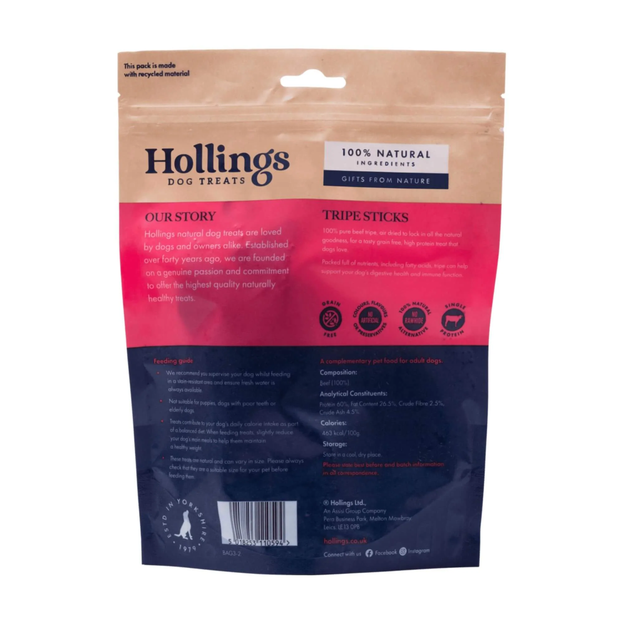 Hollings Tripe Sticks Natural Dog Treats 5 x 500g Packs - Image 3
