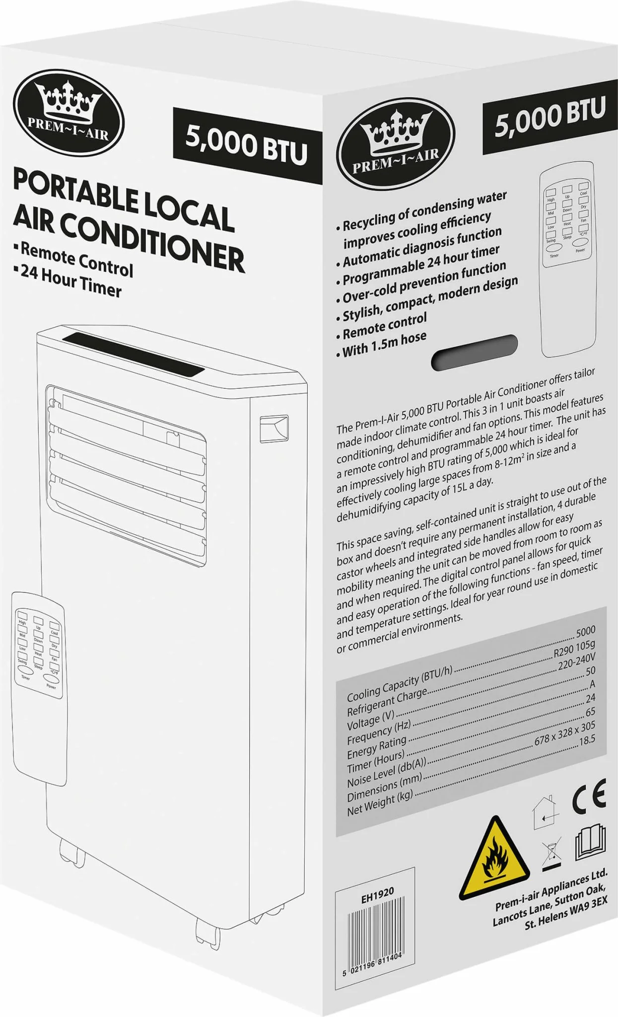 Prem-I-Air 5,000 BTU Portable Local Air Conditioner with Remote Control - EH1920 - Image 4